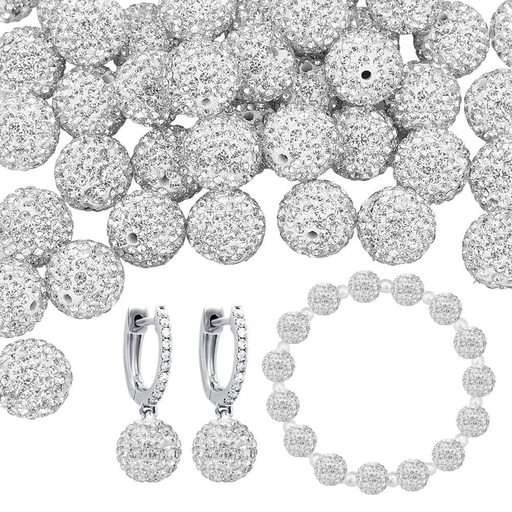 3678 50pcs 14mm White Rhinestone Beads White Clay Beads Polymer Crystal
